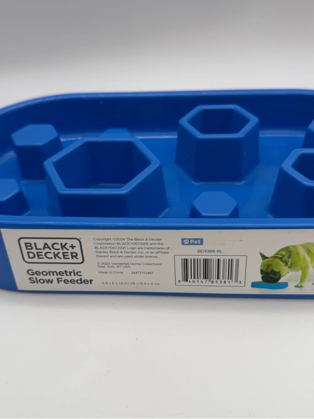 Black & Decker Geometric Slow Pet Feeder Blue Bowl Size 11.4”x6”x1.6”